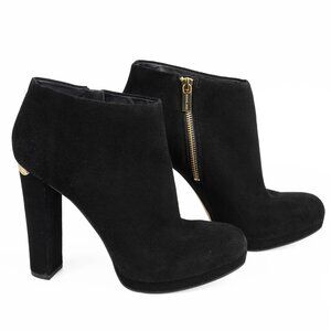Michael Kors Black Haven Suede Ankle Booties Gold Accents Size 9M